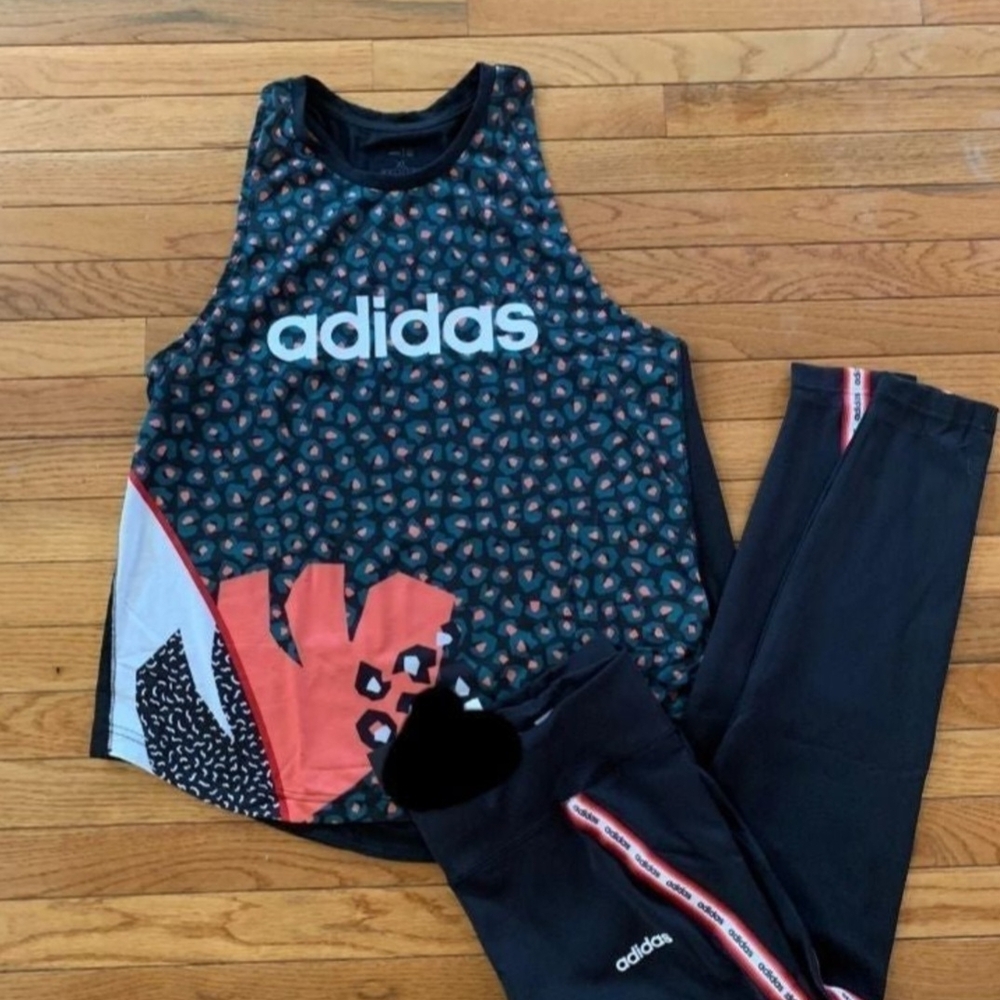 Adidas Black and Red Activewear Set